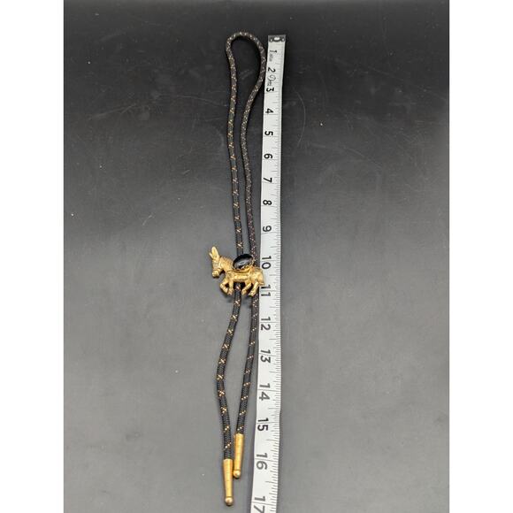 Vintage Gold Tone Donkey Burro Bolo Tie Black Cabochon Western Cowboy - Picture 6 of 8